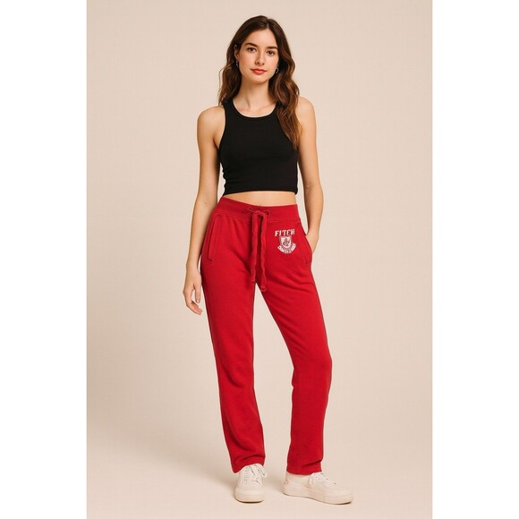 Abercrombie & Fitch Sweatpants XS Red Y2K 2000s Vintage Logo Joggers A&F - Picture 1 of 13